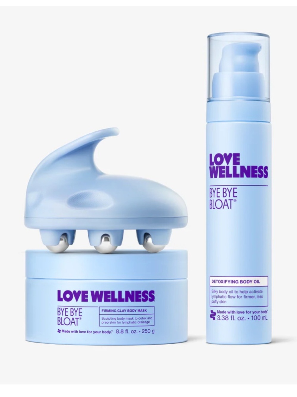 🩵 NWT Love Wellness Bye Bye Bloat Depuff & Sculpt Bundle~Mask~Oil~Massager